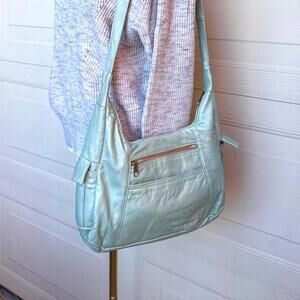 Genuine Y2K Leather Light Blue Cross Body Handbag Mexico